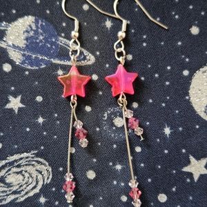Iridescent pink starry earrings, minimalistic